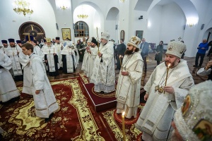 Епископ Гедеон сослужил митрополиту Кириллу за всенощным бдением во Владимирском соборе